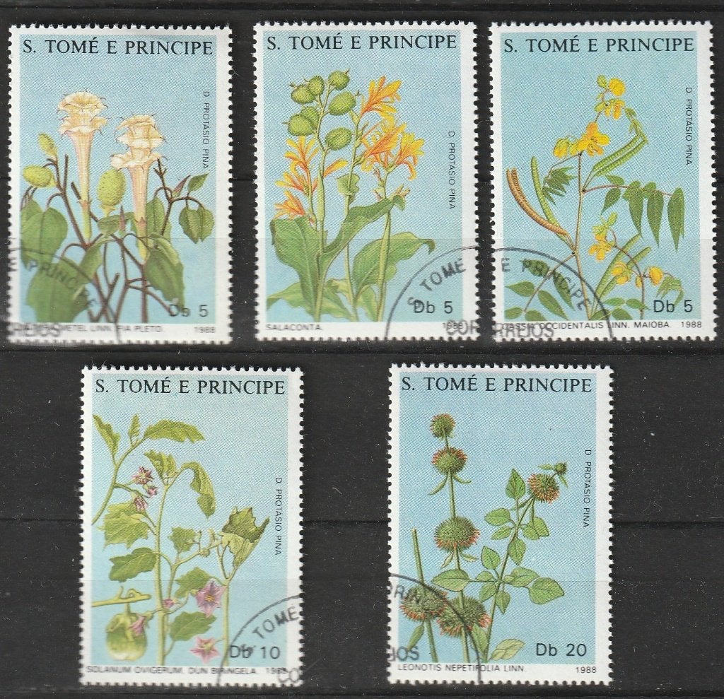 4558. Sao Tome & Principe 1036/40 gest. Planten, Ophalen of Verzenden, Overige landen, Gestempeld