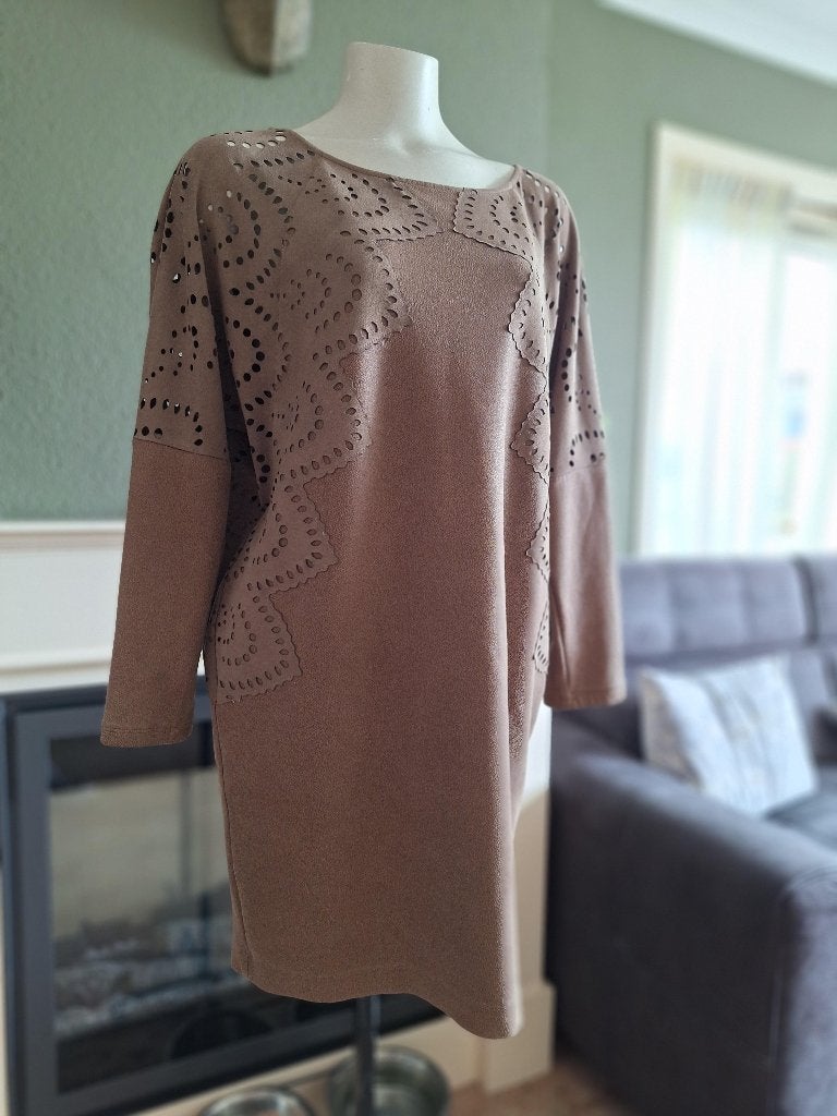 Hale Bob warme leer look jurk of lange trui L, Bruin, Verzenden, Maat 42/44 (L), Zo goed als nieuw