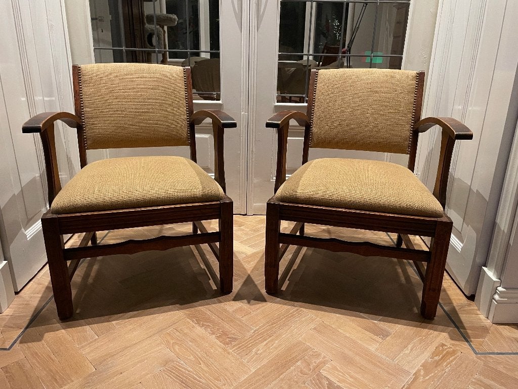 Set van 2 antieke fauteuils - Nieuwe vering en bekleding, Ophalen of Verzenden