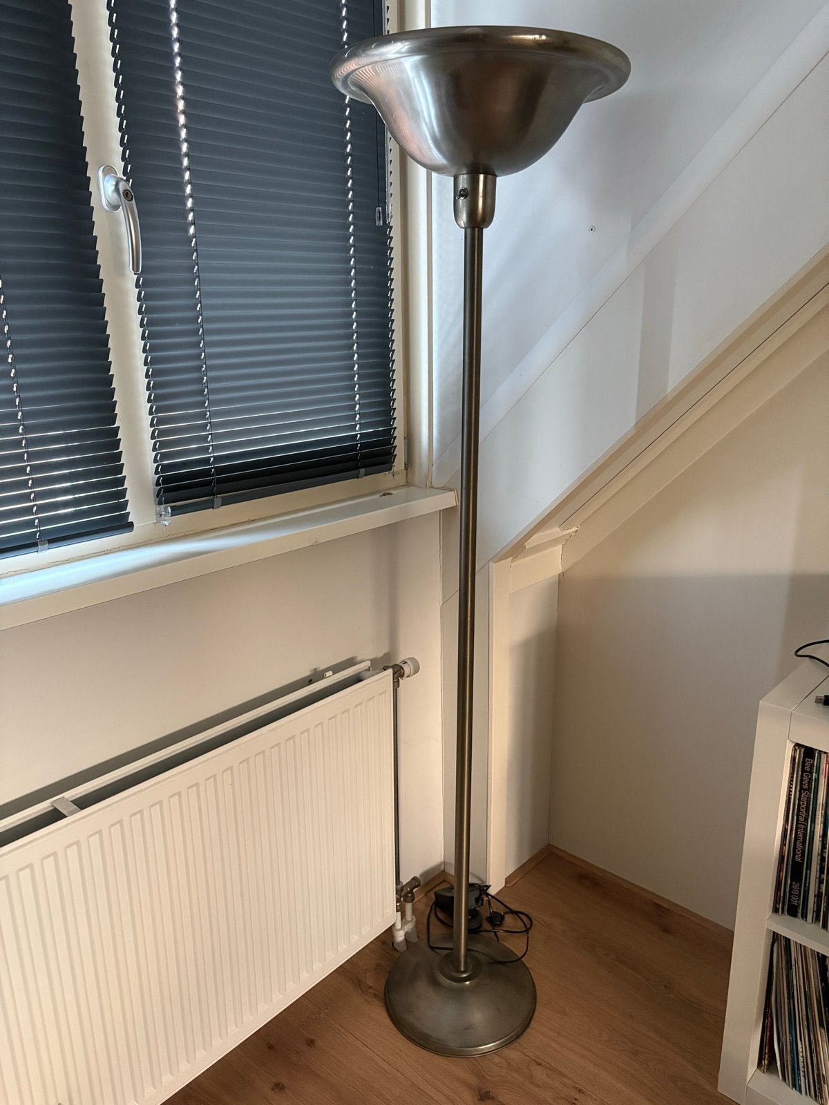 Metalen  art deco vloerlamp met dimmer, 170 cm hoog, Ophalen, Gebruikt, E27 (groot), Metaal