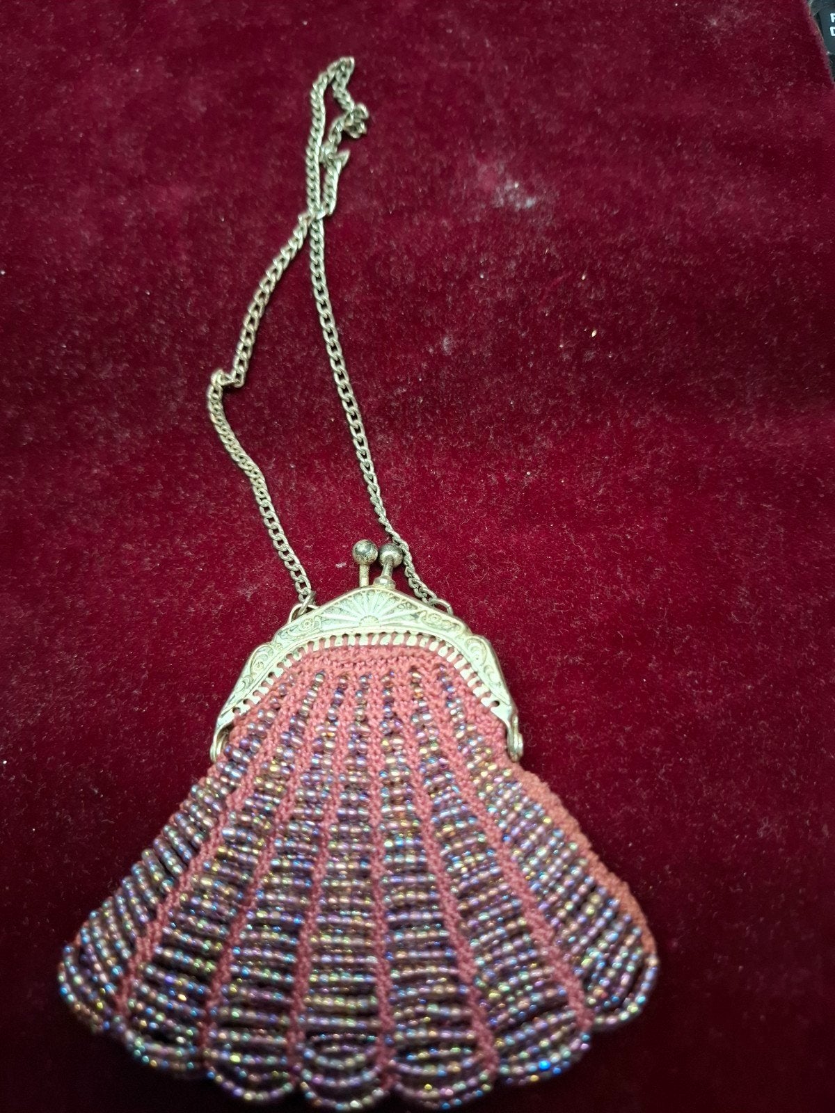 Vintage Kralen Portemonnee met Ketting - Roze/Paars, Ophalen of Verzenden, Dames, Onbekend