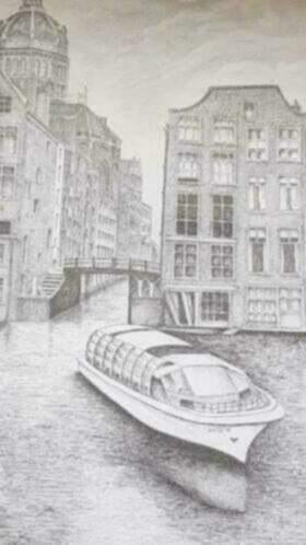 orig. tek. kolkje Amsterdam rondvaartboot Hilda 3 gesign., Ophalen