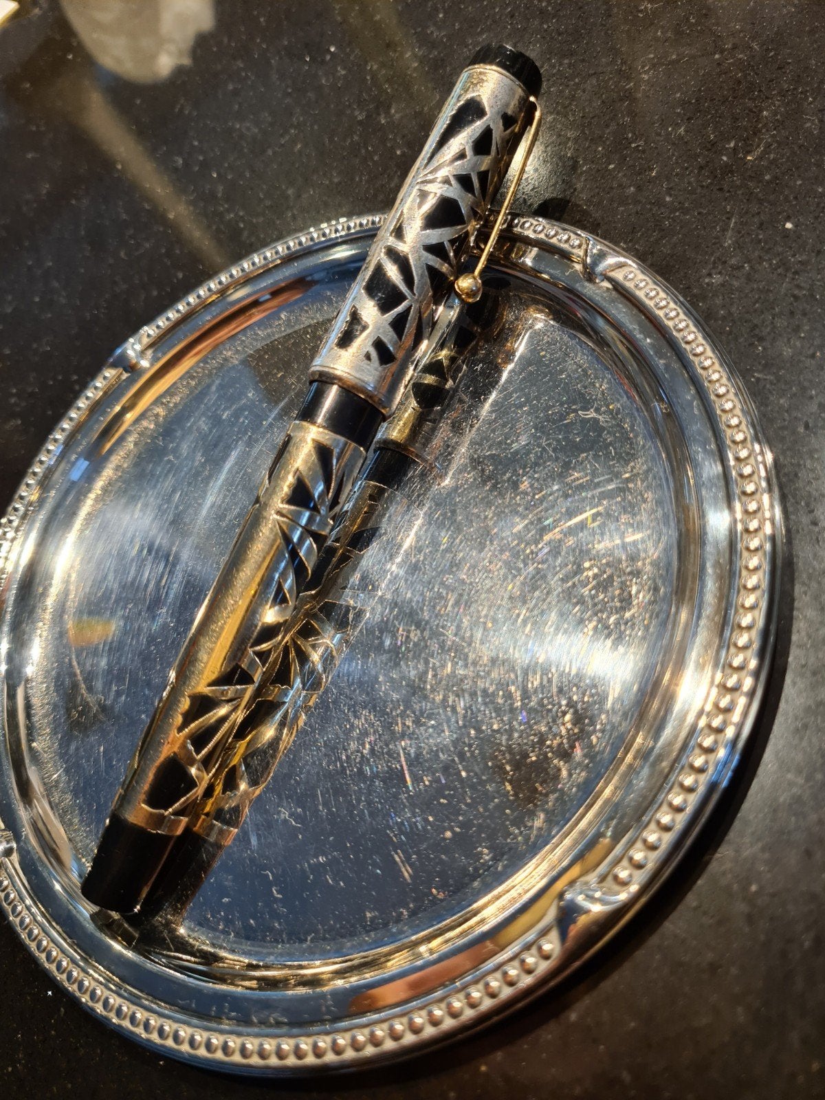 Vintage Parker pen met Uniek Design, Pennenset, Gebruikt, Parker, Met doosje