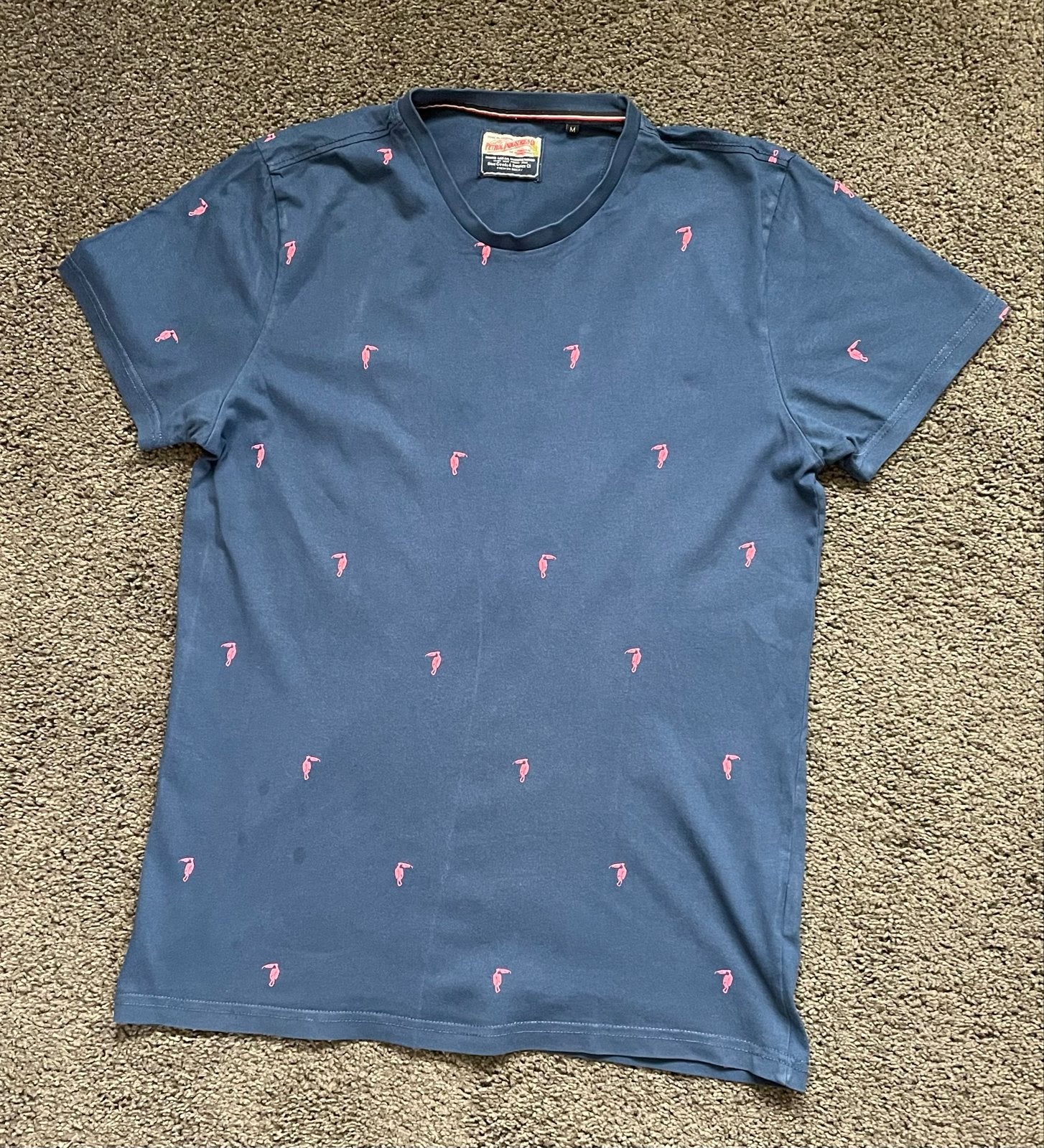 Petrol Industries T-shirt M met roze flamingo's, Ophalen of Verzenden, Gedragen, Maat 48/50 (M), Blauw