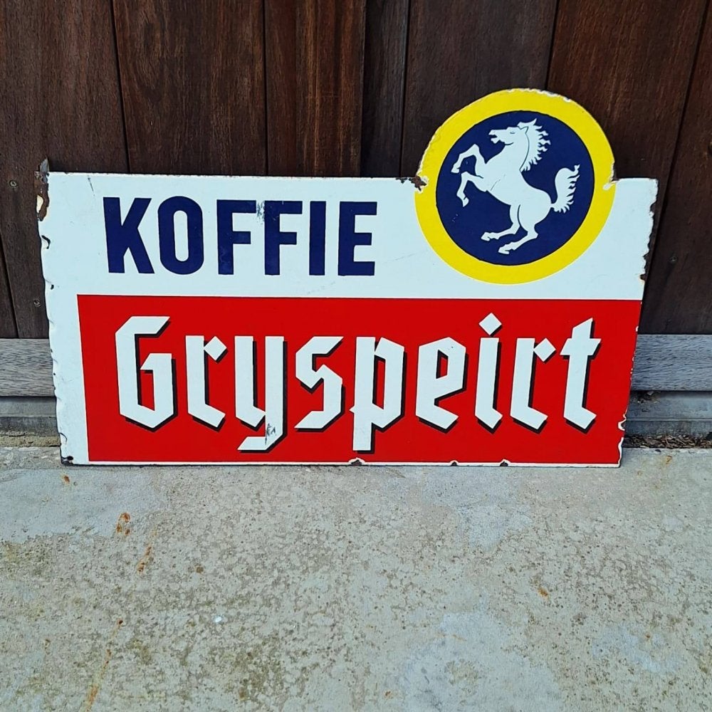Tof dubbelzijdig emaille reclamebord voor KOFFIE Gryspeirt., Reclamebord, Gebruikt, ., Ophalen of Verzenden