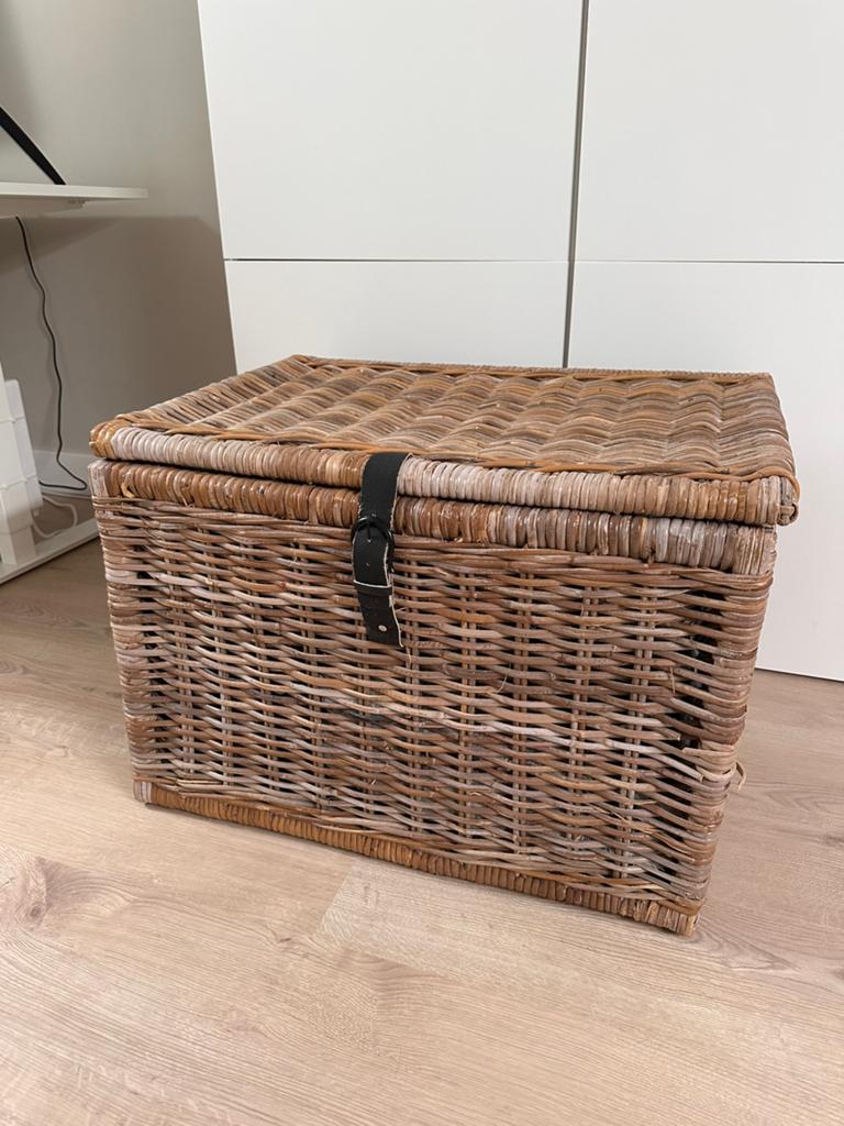 Rieten opbergmand met deksel, Ophalen, 50 tot 100 cm, 50 tot 75 cm, Zo goed als nieuw