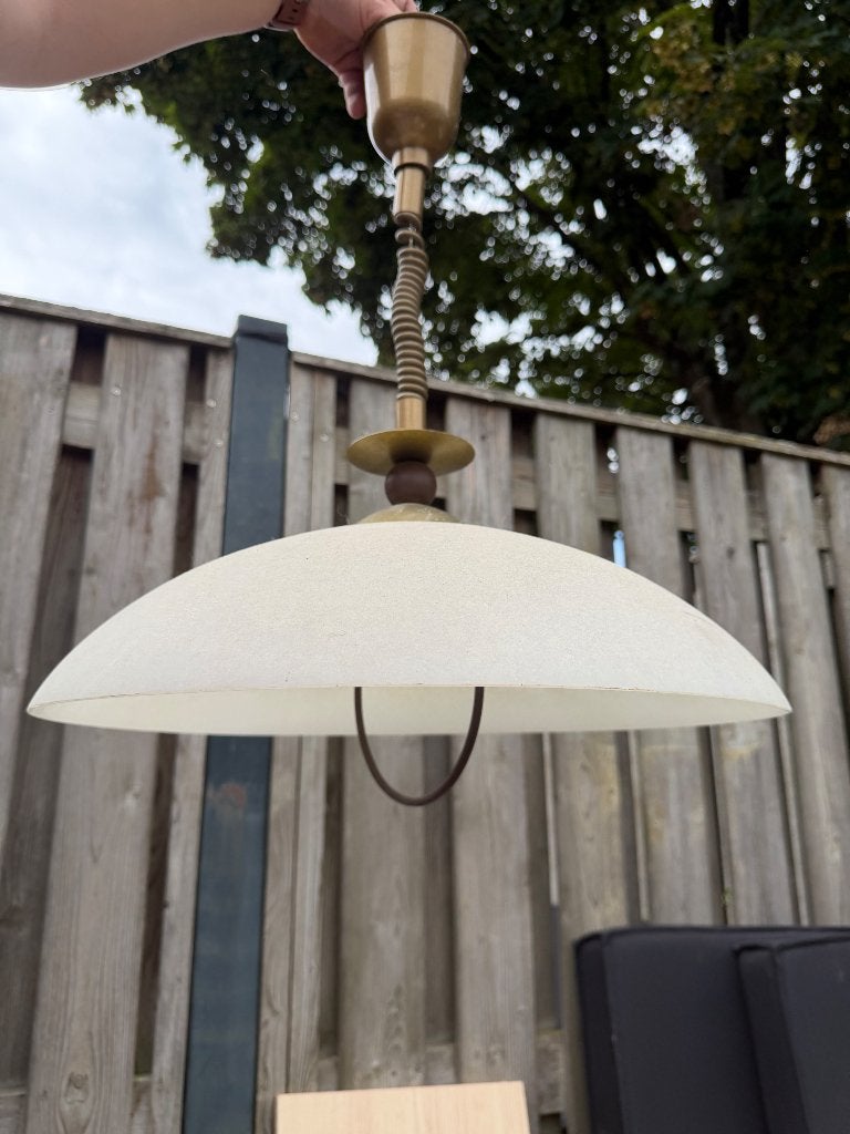 Vintage hanglamp met melkglas kap, Ophalen, Gebruikt, Vintage, Klassiek, E27 (groot)
