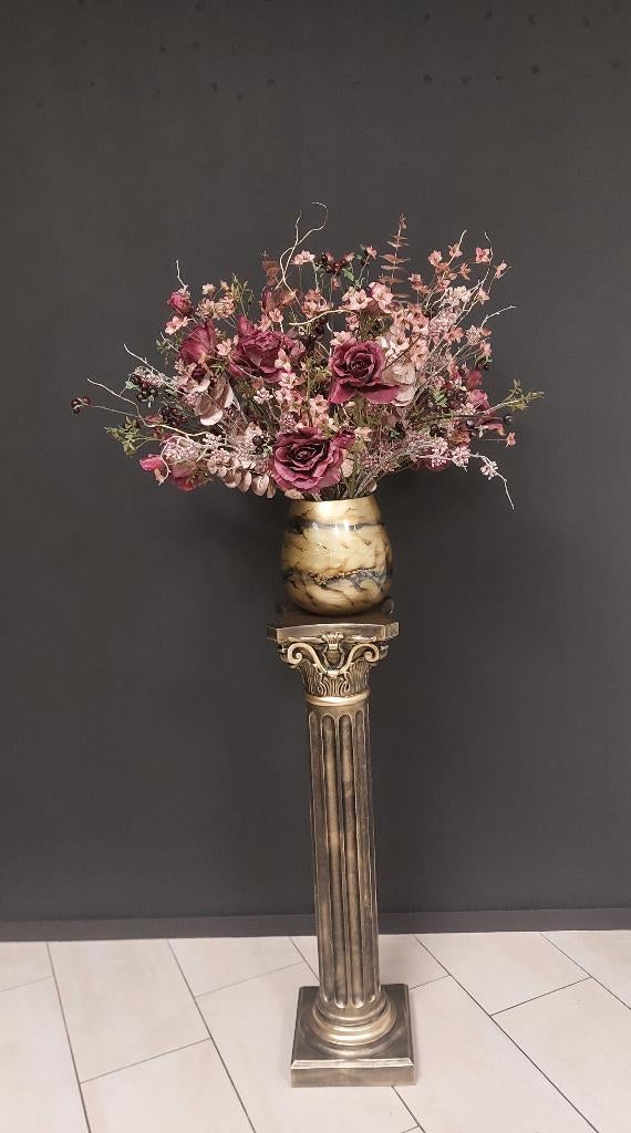 Fantastische set pilaar, vaas  en zijde bloemen, Ophalen, Zo goed als nieuw, Kunstbloem, Binnen