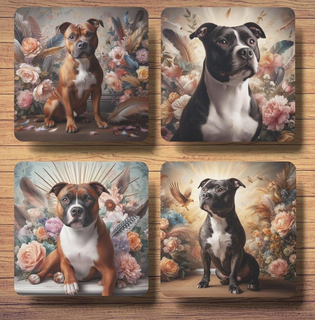 Staffordshire Bull Terriër Barok stijl onderzetters + houder, Ophalen of Verzenden, Nieuw