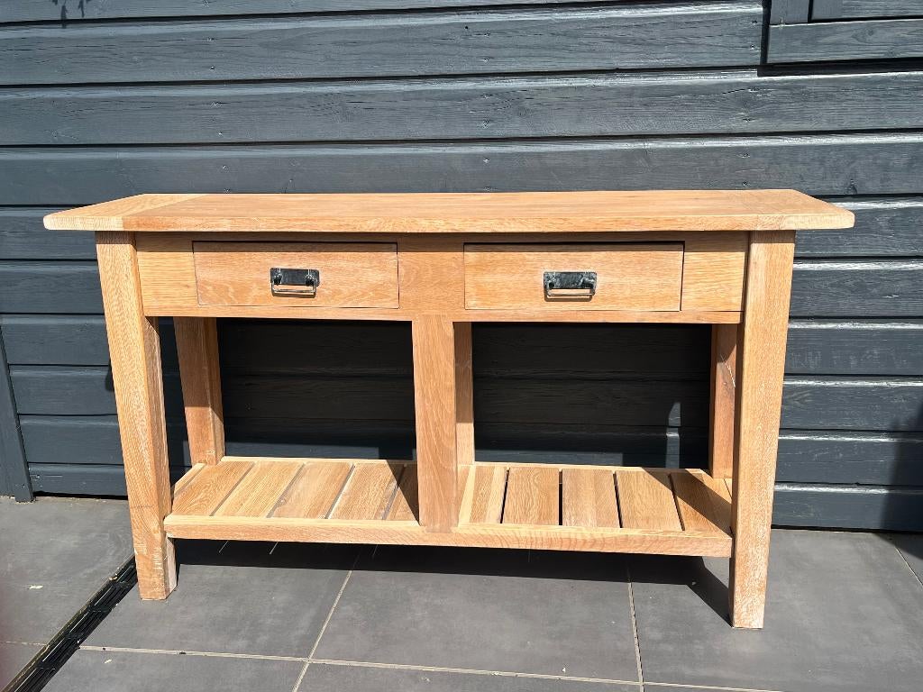 Sidetable white-wash geolied eiken, Huis en Inrichting, Tafels | Sidetables, Zo goed als nieuw, 25 tot 50 cm, 100 tot 150 cm, Rechthoekig