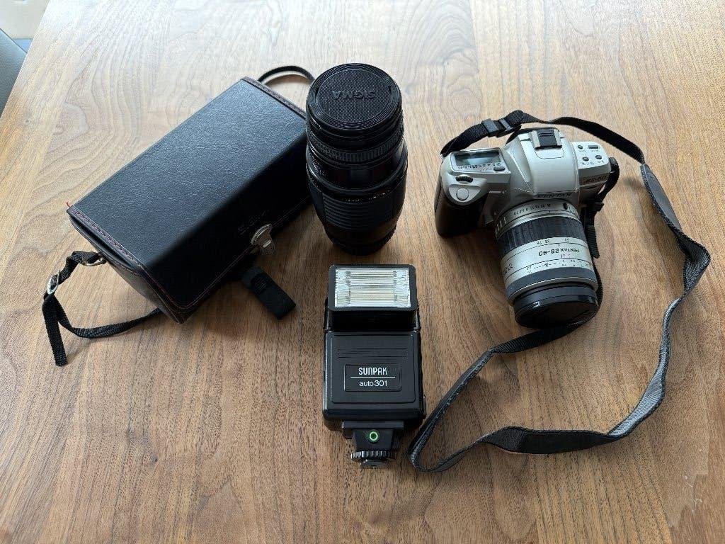 Spiegelreflex camera incl telelens en flitser, Ophalen, Zo goed als nieuw, Spiegelreflex, Pentax