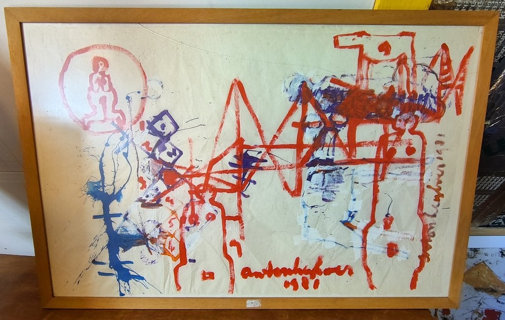 Anton Heyboer schilderij, Antiek en Kunst, Ophalen, Ingelijst, Abstract