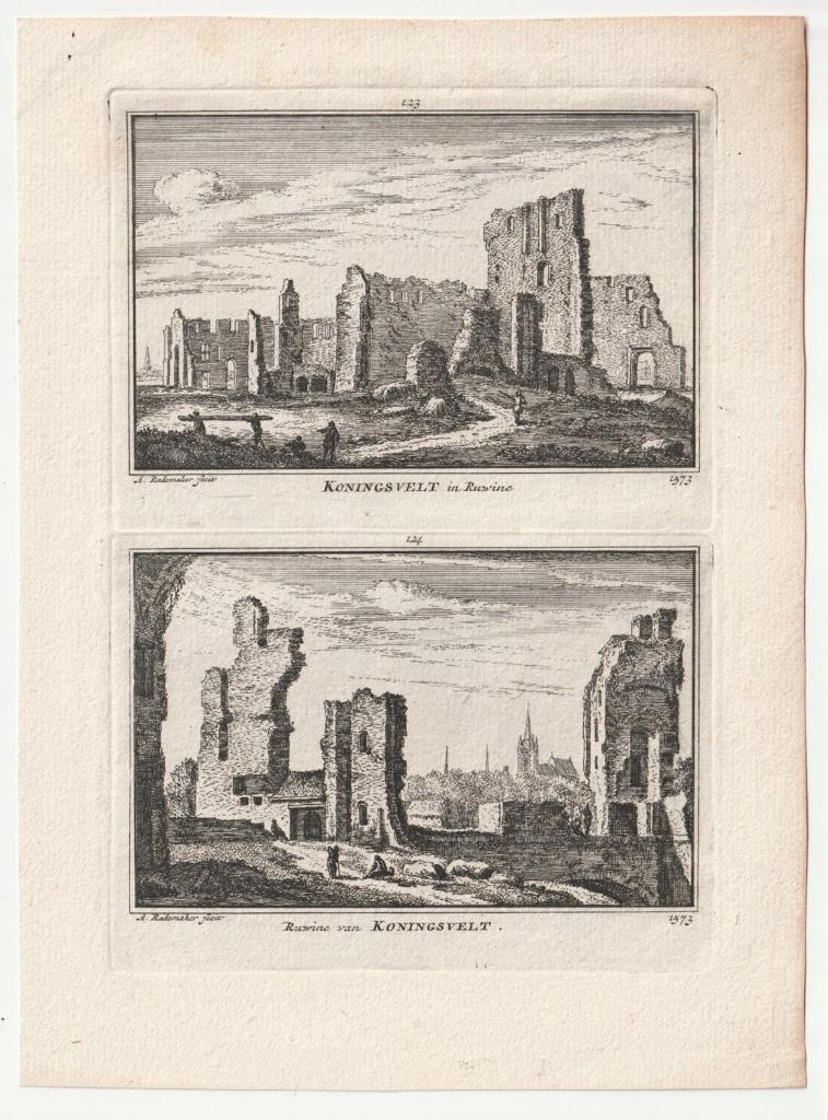 Ruine van Koningsvelt Rademaker ca. 1750 oude gravure, Antiek en Kunst, Kunst | Etsen en Gravures, Verzenden, Architectuur, Gravure