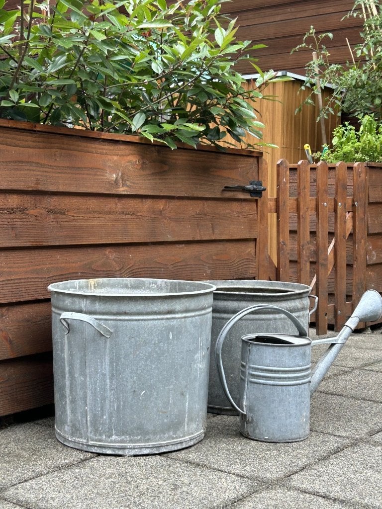 zinken tobbes voor tuin en decoratieve gieter, Ophalen, Gebruikt, Rond, Metaal