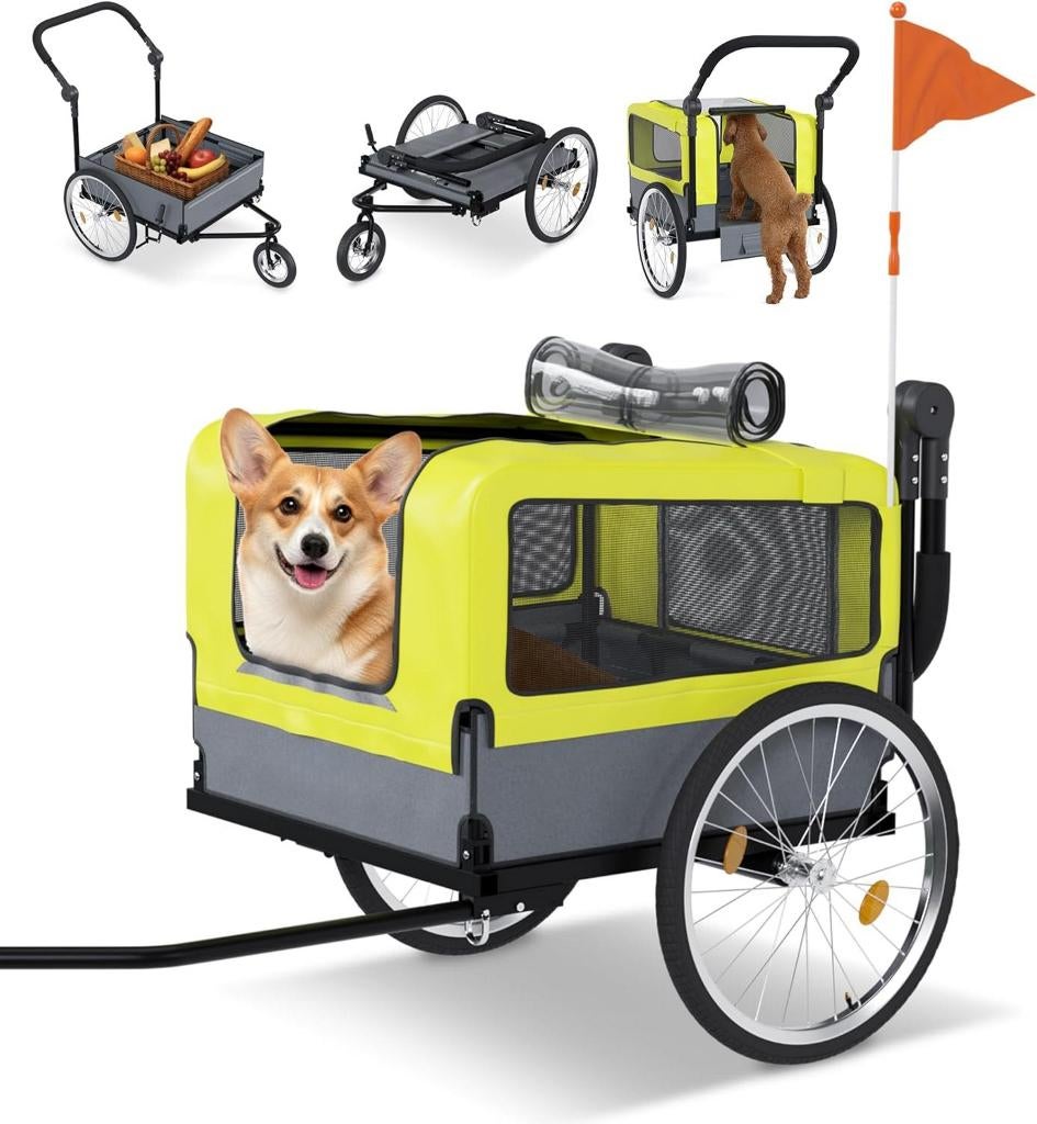 Fietskar hond - wandelwagen hond - 2 in 1 fietskar, Ophalen, Huisendier, 60 tot 80 kg, Nieuw