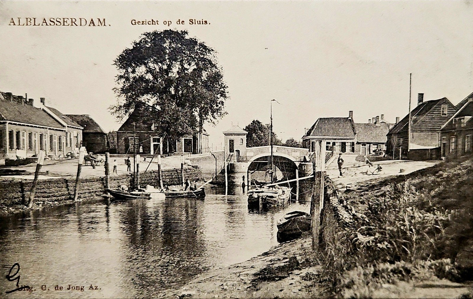 Alblasserdam - Gezicht op de Sluis - tulpkaart, Verzamelen, Verzenden, Voor 1920, Gelopen, Zuid-Holland