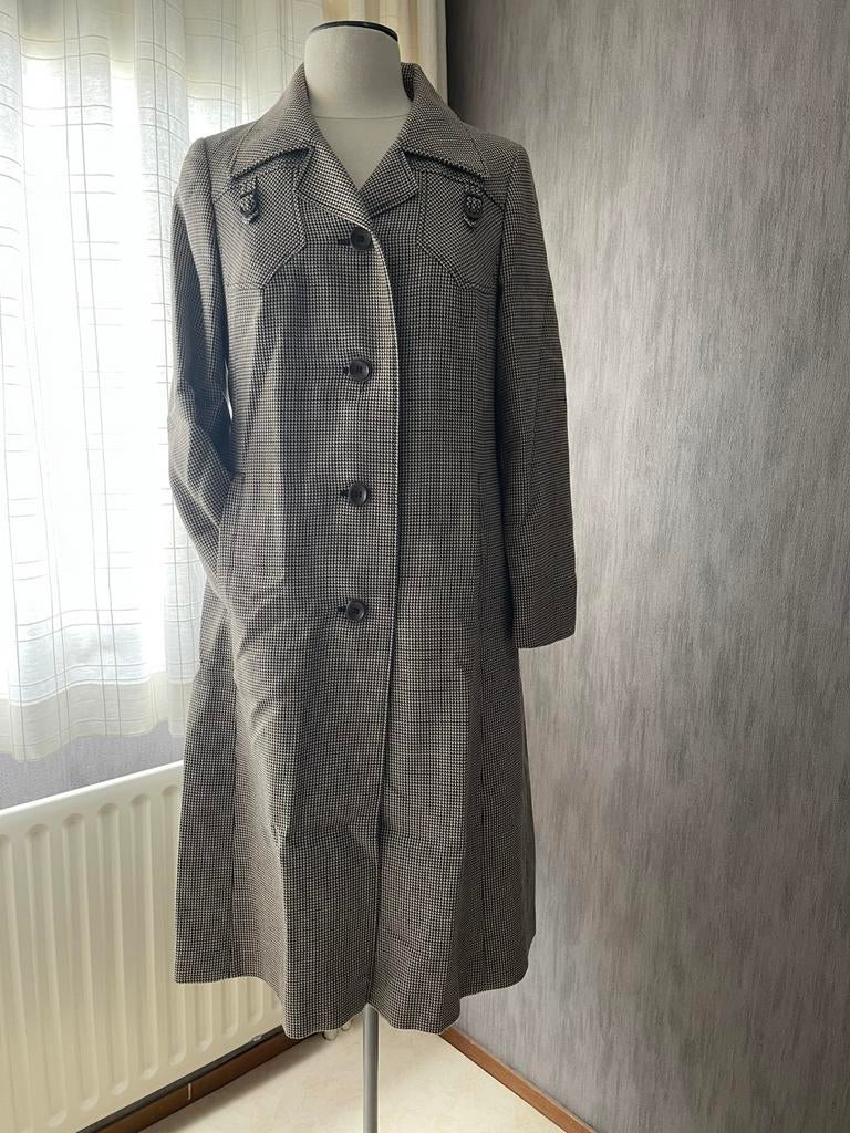 Vintage Mooie Mantel/Jas/Coat/ Pied de Poule/Houndstooth, Ophalen of Verzenden, Zo goed als nieuw, Maat 38/40 (M), Bruin