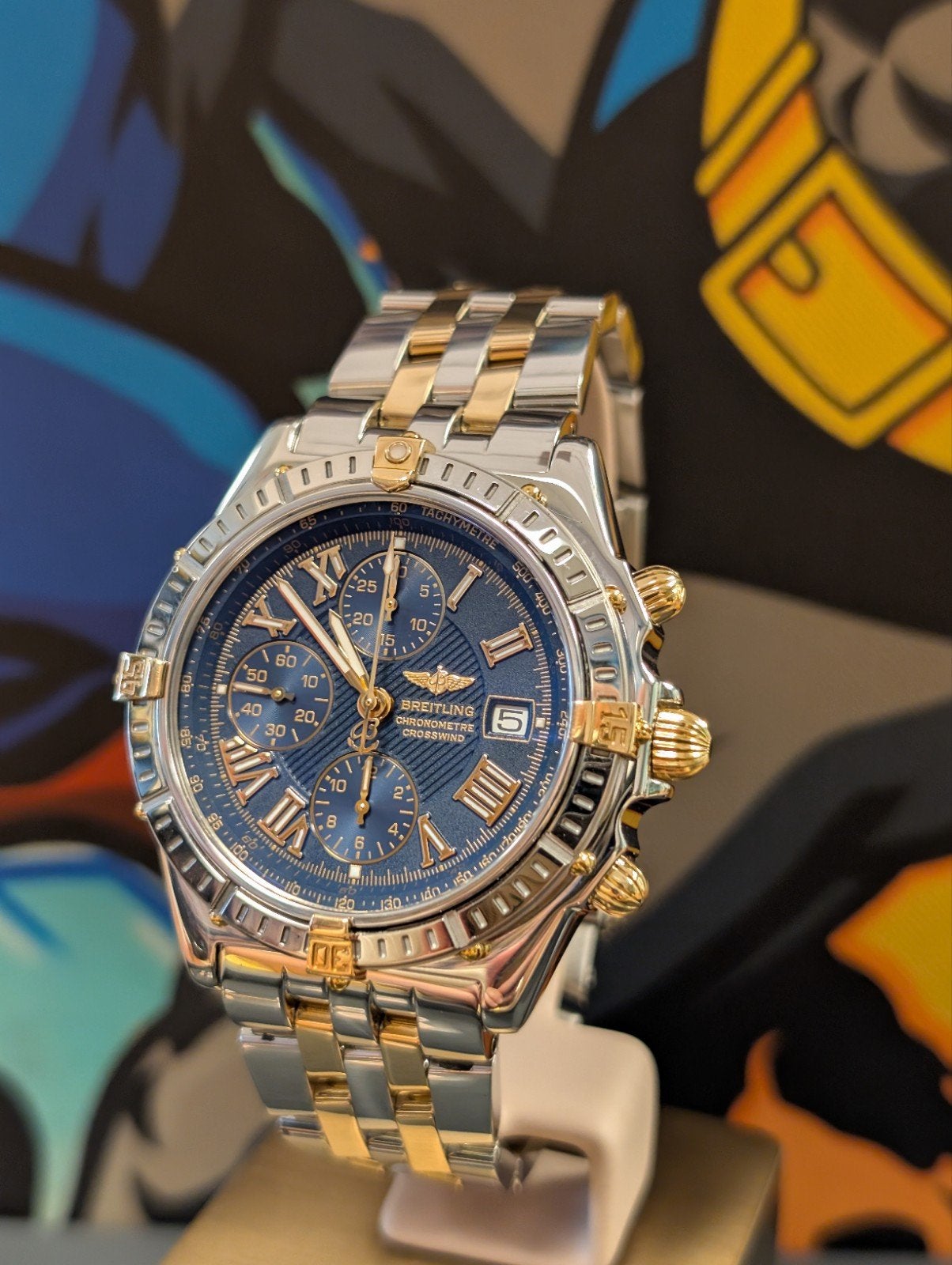 Breitling Crosswind Blauwe wijzerplaat,als Nieuw!, Ophalen of Verzenden, Zo goed als nieuw, Goud, Breitling
