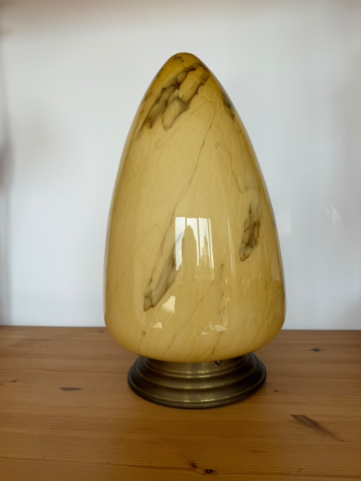Art deco genarmerd geel Opaline Glas Plafondlamp, Ophalen of Verzenden