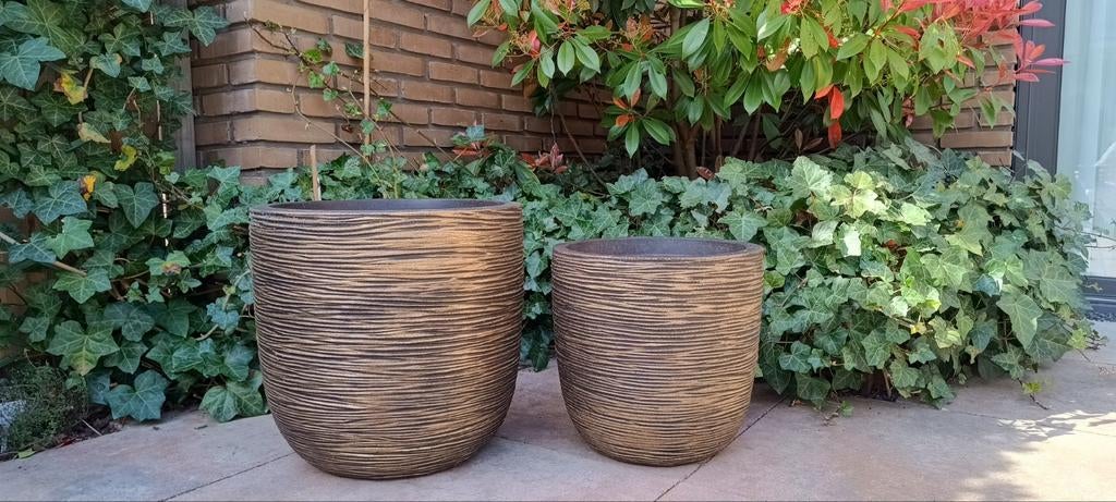 2x Grote Capi Europe bloempot, nature rib NL, goud/zwart, Kunststof, Minder dan 60 cm, Rond, Ophalen of Verzenden