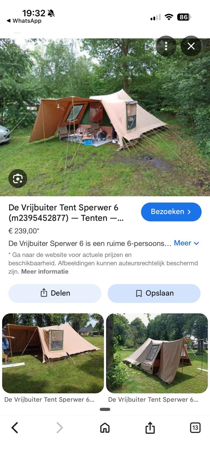 Sperwer 6, stormtent (vrijbuiter), Caravans en Kamperen, Tenten, Ophalen, Gebruikt, Tot en met 6
