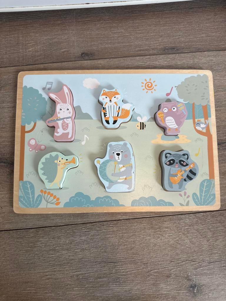 Houten Dieren Puzzel met Muziekinstrumenten, Kinderen en Baby's, Speelgoed | Educatief en Creatief, Ophalen of Verzenden, Gebruikt