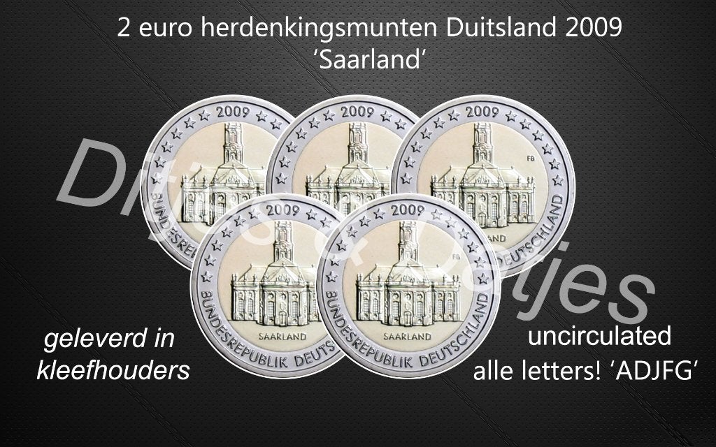 2 Euro Duitsland 2009 - Saarland - ADFGJ UNC, Postzegels en Munten, Munten | Europa | Euromunten, Ophalen of Verzenden, Duitsland