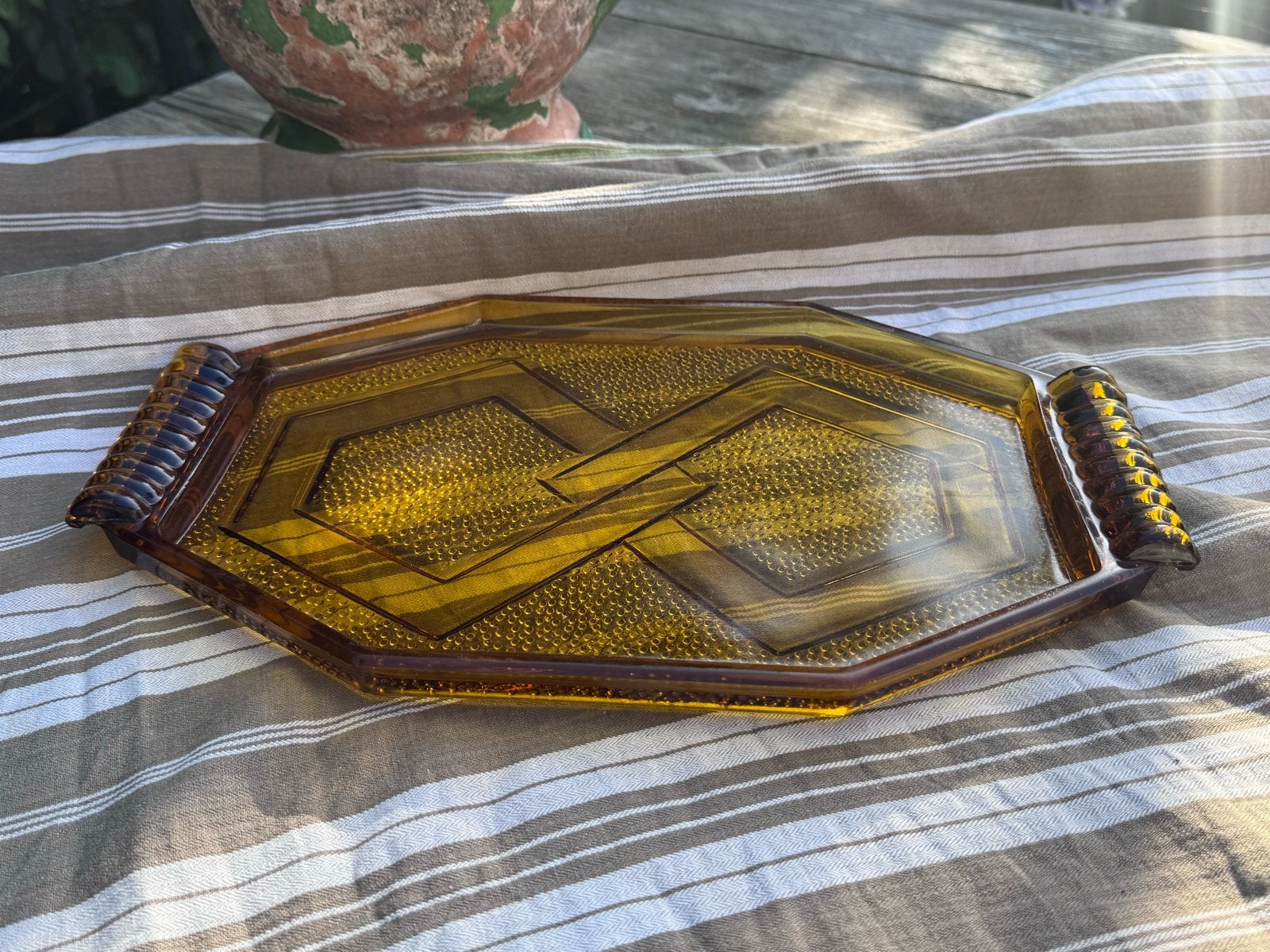Vintage Amberkleurig Glazen Dienblad uit Frankrijk, Ophalen of Verzenden