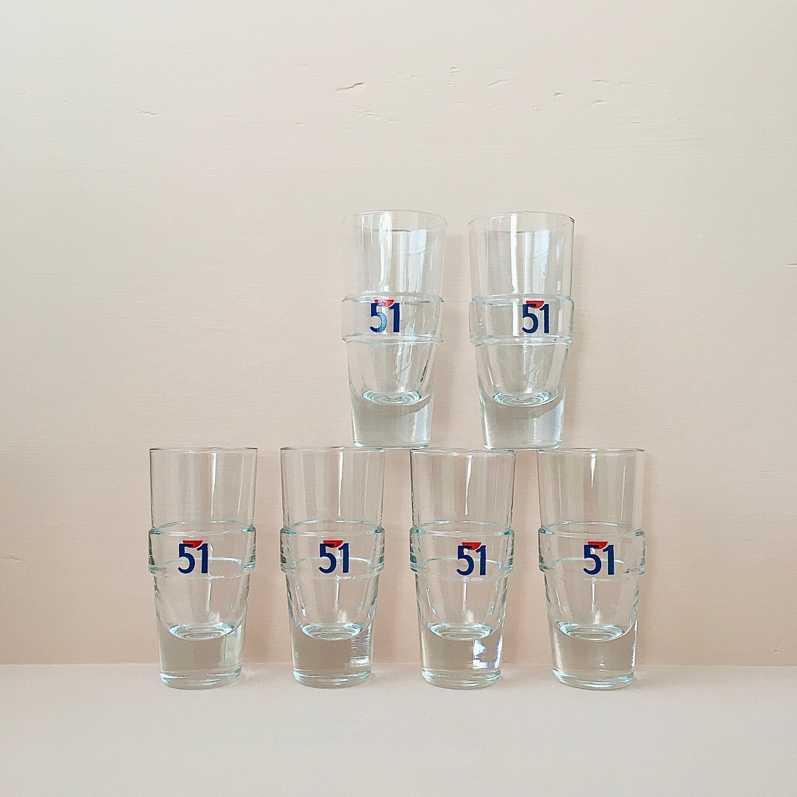 6 nieuwe Franse Pastis glazen met rood / blauwe logo’s -, Verzamelen, Ophalen of Verzenden, Nieuw, Overige typen