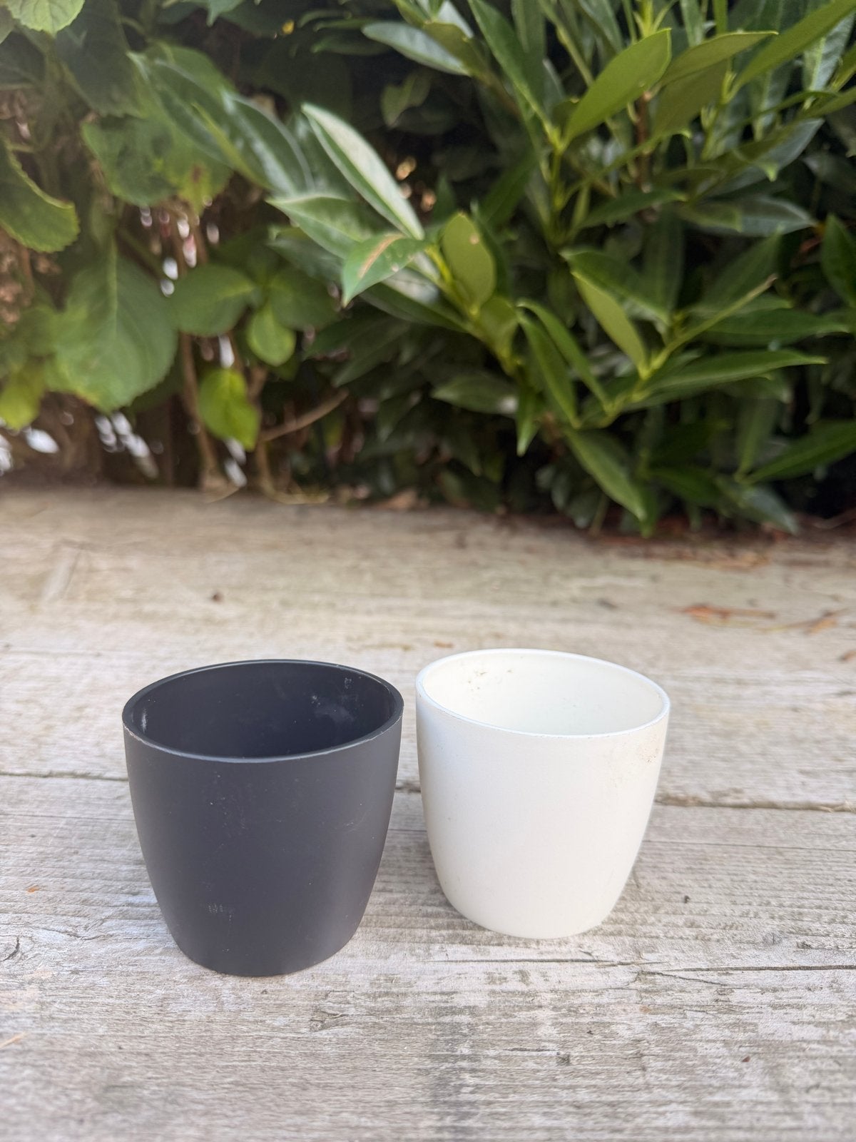 Mini Elho bloempotjes - zwart en wit, Tuin en Terras, Bloempotten, Kunststof, Gebruikt, Rond, Binnen