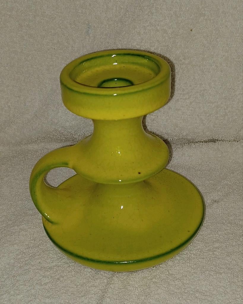 Vintage Groen Gele Kandelaar, Antiek en Kunst, Ophalen of Verzenden