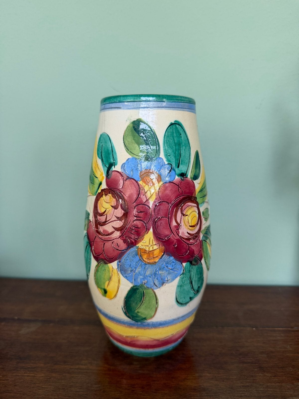 Vintage Italiaanse Majolica Vaas - Handgeschilderd Bloemmoti, Ophalen of Verzenden