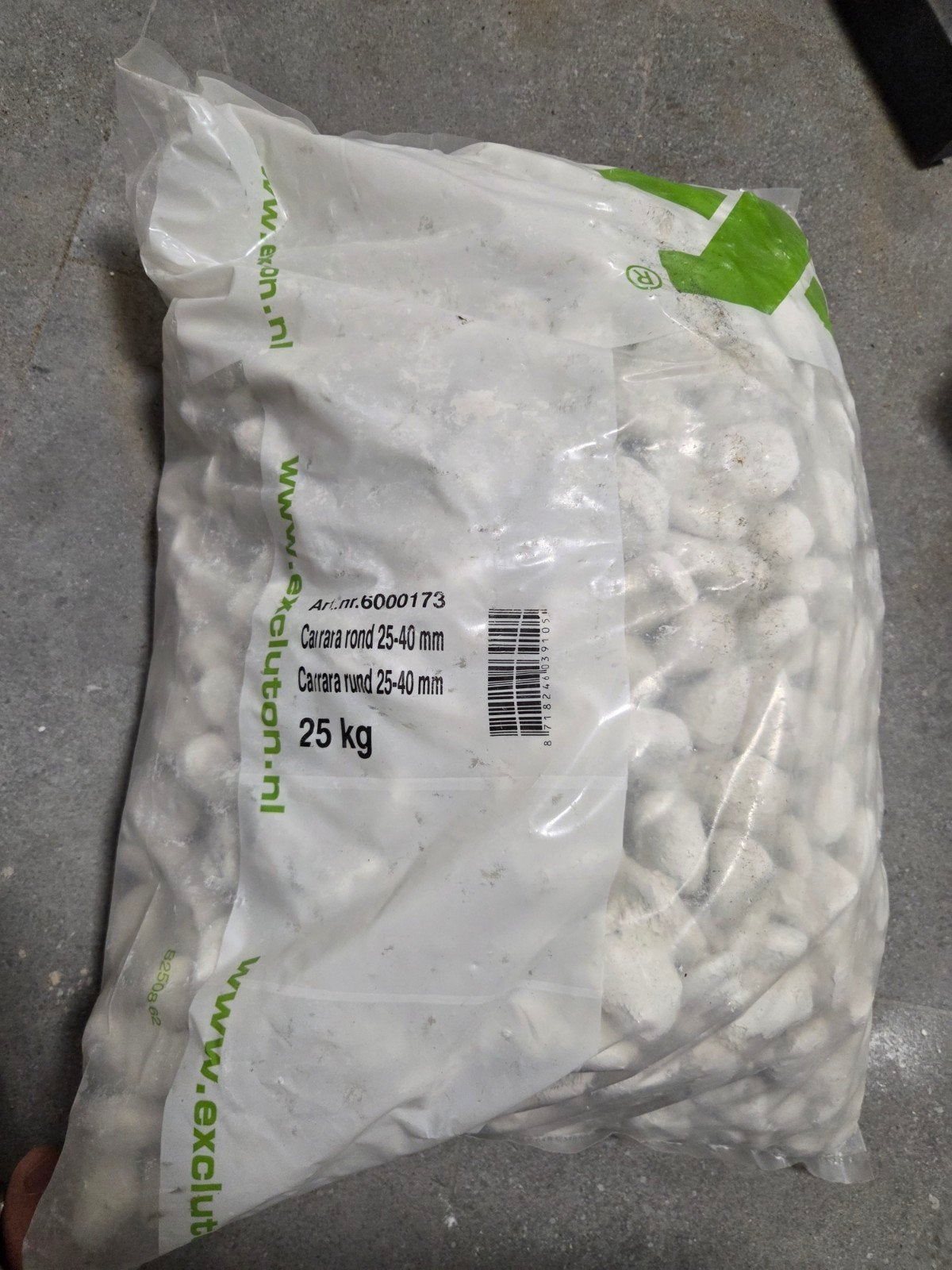 Carrara rond siergrind 25-40 mm, 25 kg zakken, Ophalen, Wit, Nieuw, Grind