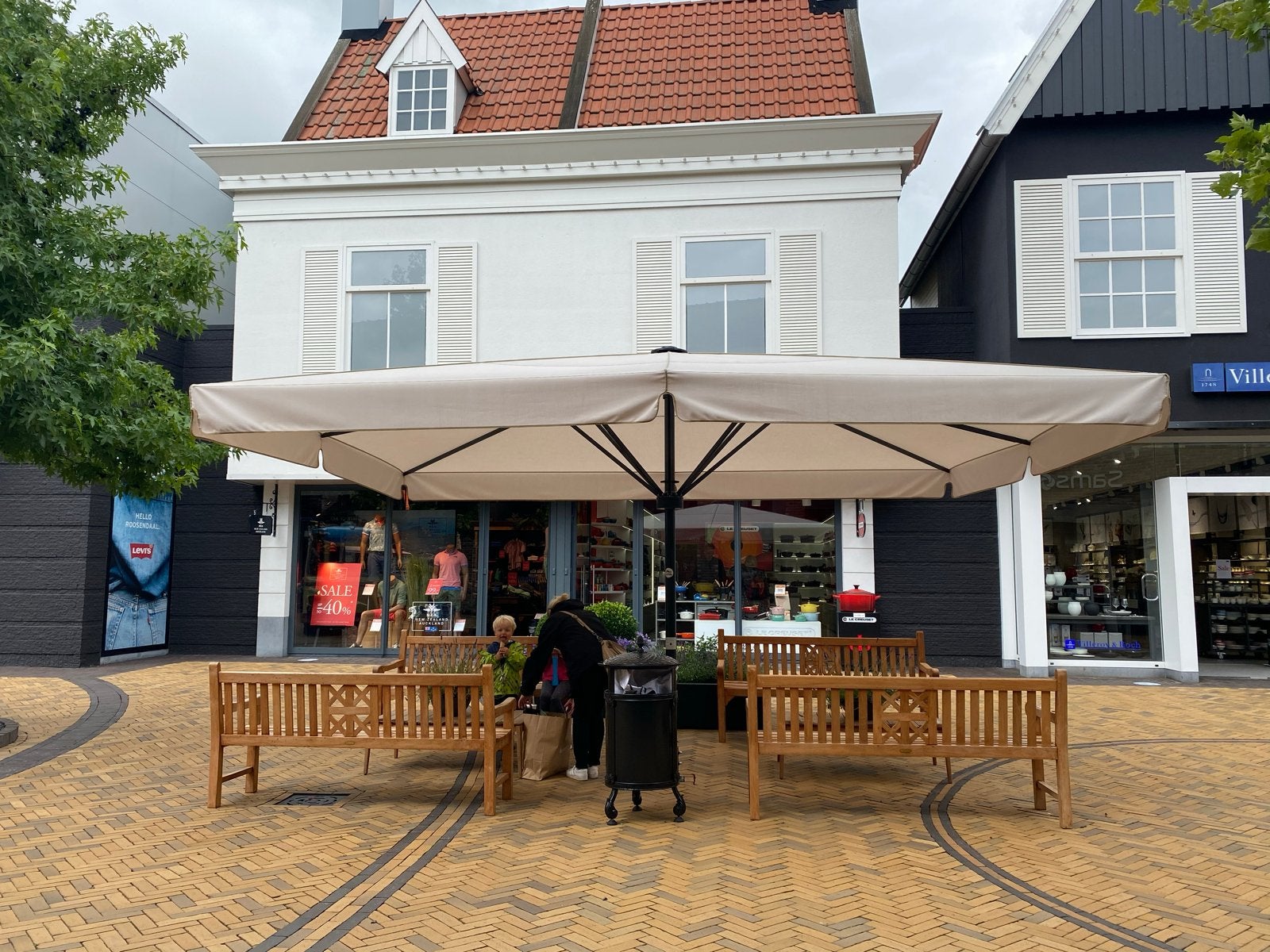 May Schattello horeca parasol 600x400, zwart, UV-bestendig, Gebruikt, Ophalen of Verzenden, Waterdicht, Stokparasol
