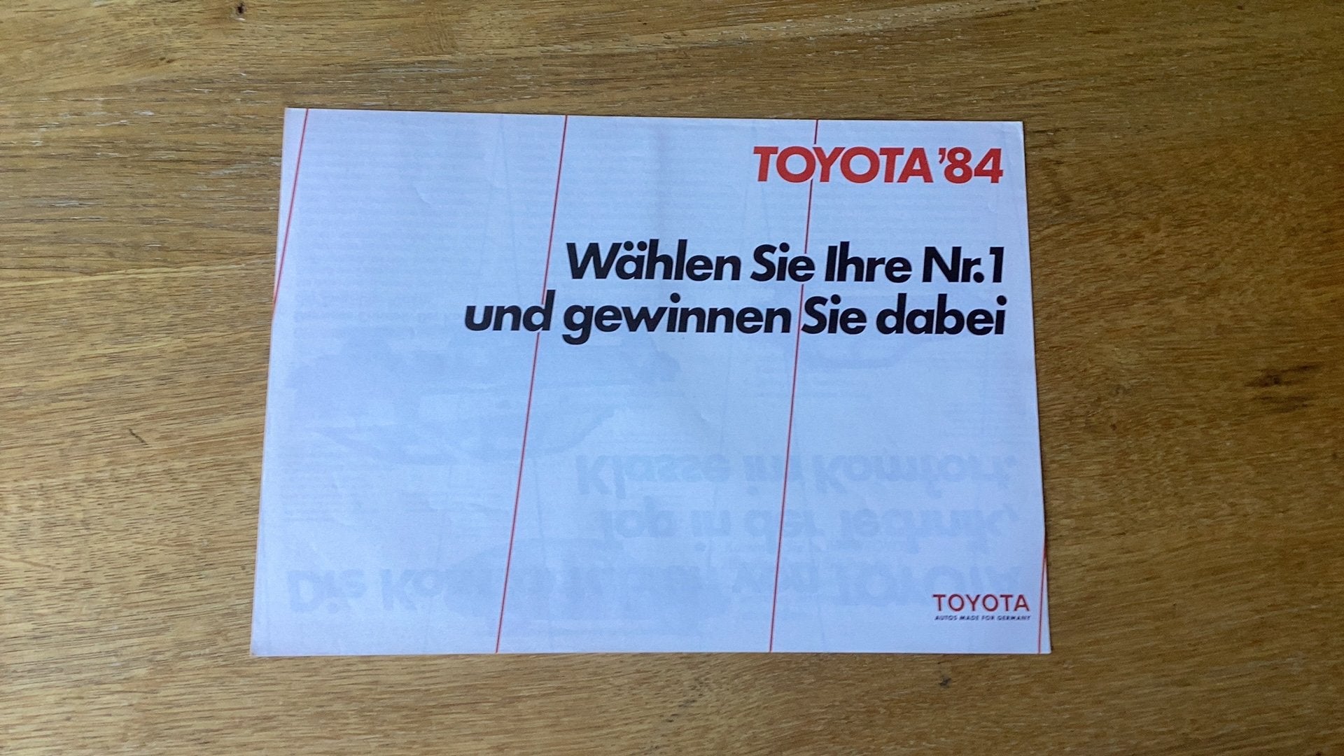 Toyota '84 reclamefolder - Sportieve modellen Duits, Ophalen of Verzenden, Gelezen, Toyota
