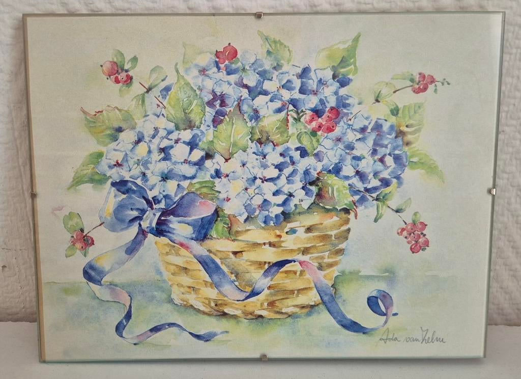 Aquarel Hortensia's in Mand - Ada van Zelm, Ophalen of Verzenden