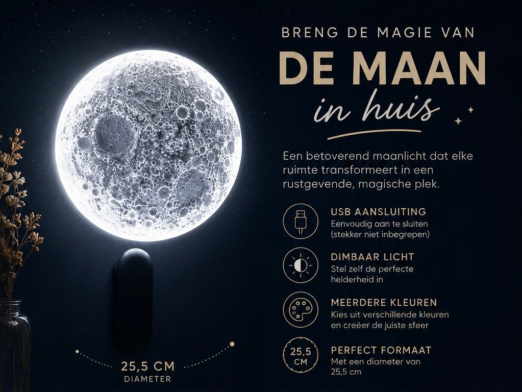 Realistische Maanlamp 25,5 cm – Dimbaar & Meerdere Kleuren, Ophalen of Verzenden, Zo goed als nieuw