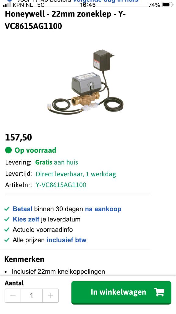 Honeywell 2 weg klep 22mm. Nieuw., Ophalen of Verzenden, Nieuw