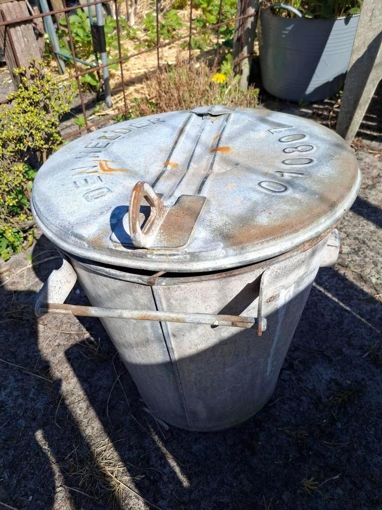 Vintage gegalvaniseerde emmer met deksel 'Den Helder', Ophalen of Verzenden