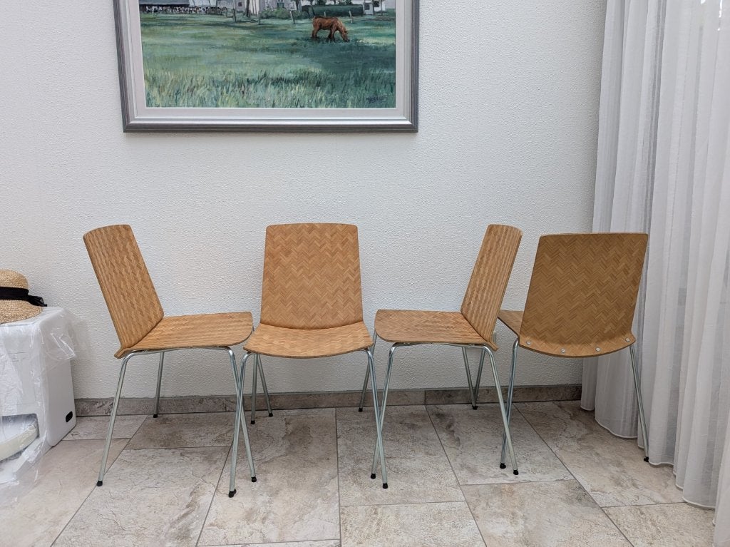 ikea designstoelen 4 stuks typ Eliot Bamboe Visgraat Patroon, Huis en Inrichting, Stoelen, Ikea design, Bruin, Ophalen of Verzenden