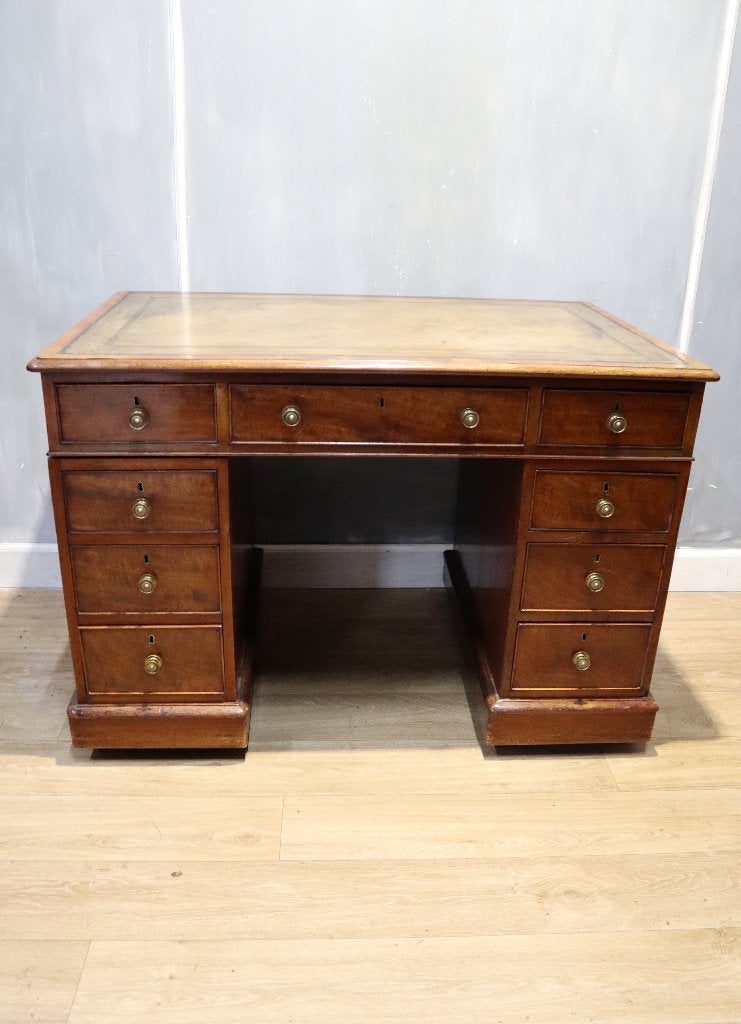 Antiek Engels bureau met lederen blad, Ophalen of Verzenden