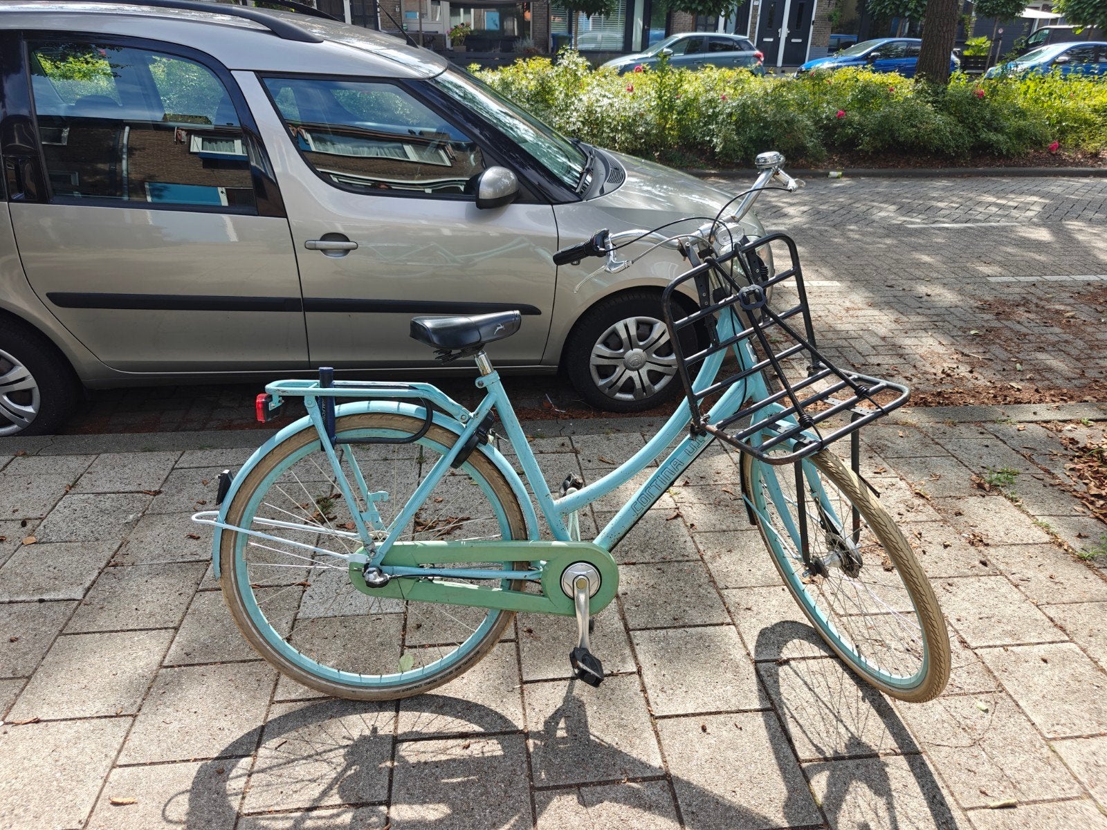 Lichtblauwe damesfiets met voordrager en 3 versnellingen, Gebruikt, Versnellingen, 50 tot 53 cm, Ophalen