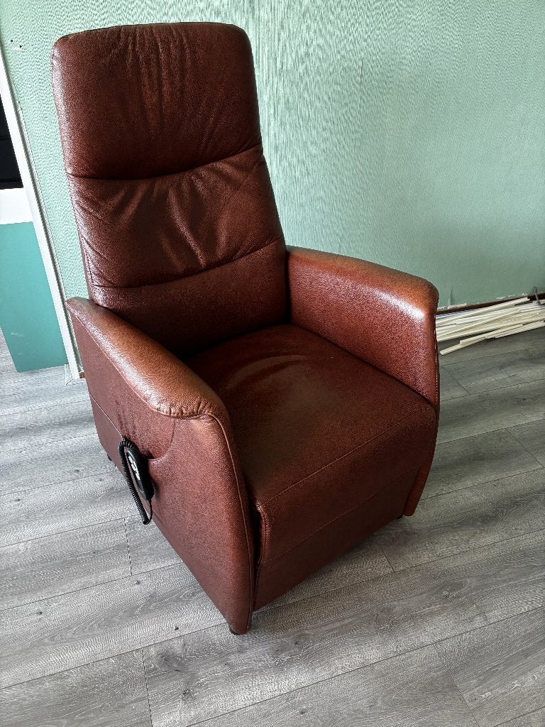 te koop :sta op stoel, Huis en Inrichting, Stoelen, Ophalen, Gebruikt, Bruin, Leer