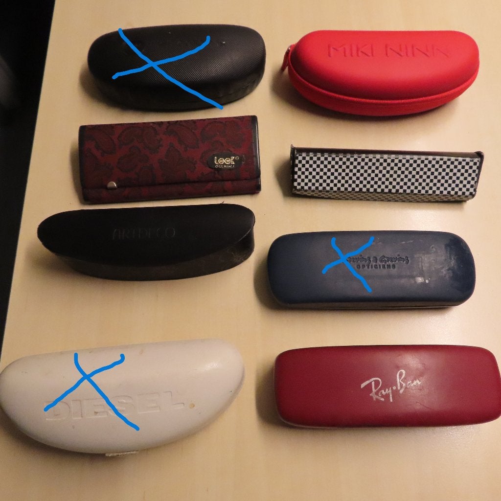 5 brillenkokers waaronder 2 oude Ray Ban en Elle, Verzenden, Overige merken