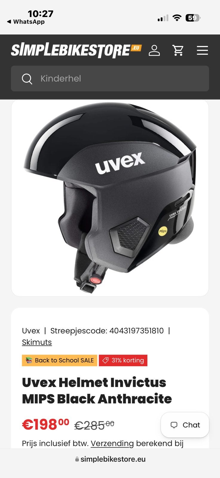 Uvex Invictus Mips skihelm Zwart - Maat S (53-54) fast prijs, Sport en Fitness, Overige merken, Overige typen, Ophalen of Verzenden