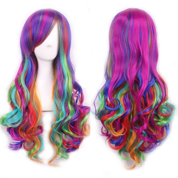 Carnaval pruik lang haar met krullen multi-color FireWorks, Verzenden, Nieuw, Pruik of Haarverlenging