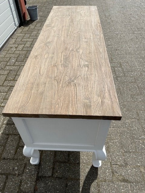 Nieuwe Queen Ann Tv-meubel 160cm Massief Teak bladwhite-wash, Ophalen of Verzenden, Nieuw, Tv-meubel  Queen Ann 160cm Massief Teak blad & white-wash