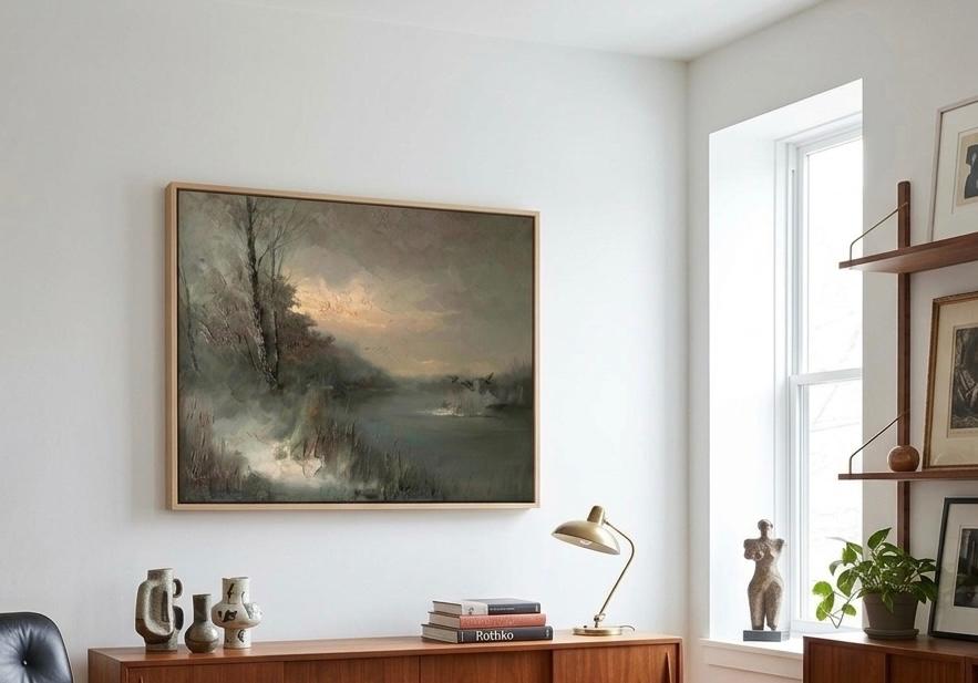 Groot Olieverfschilderij Jan Bévort – "Eenden boven ven", Antiek en Kunst, Ophalen of Verzenden
