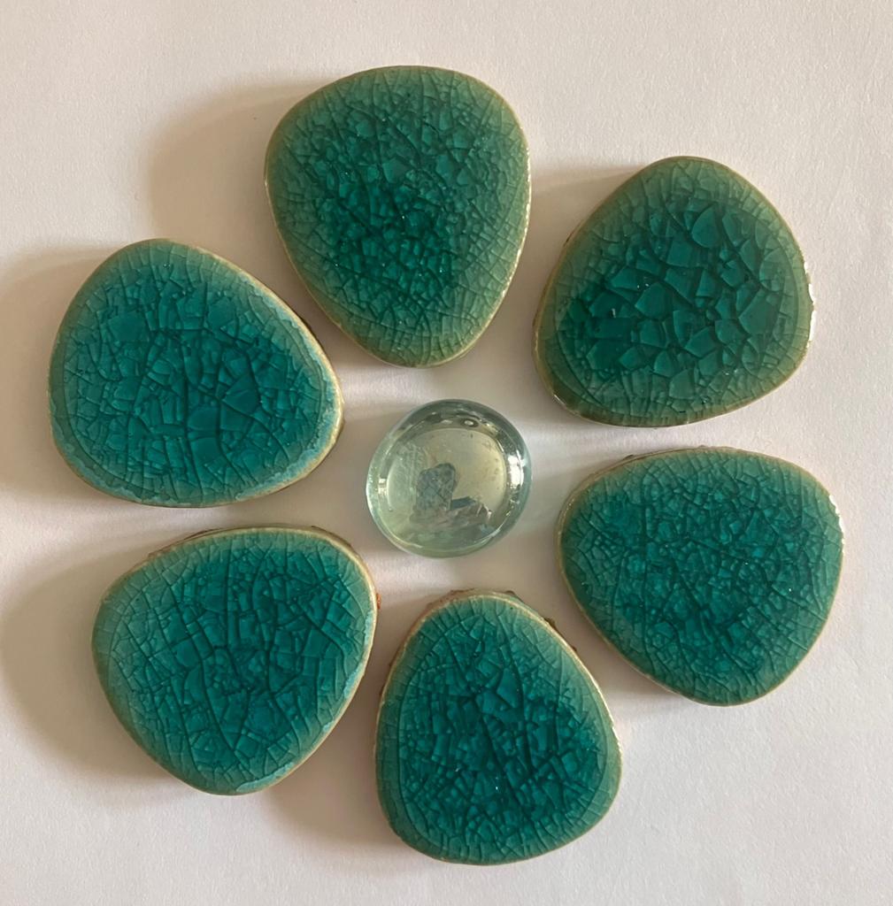 Mozaiek pebble bloem turquoise 8,5 cm, Ophalen of Verzenden, Zo goed als nieuw