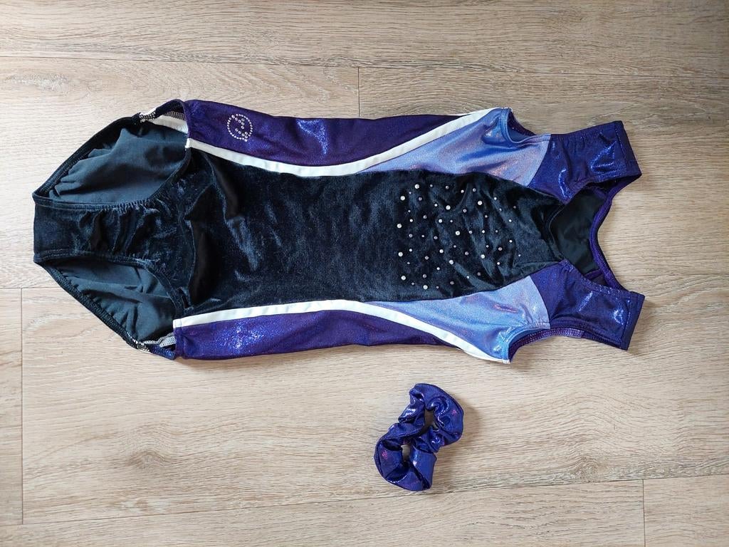 Turnpak TT Gymnastics met scrunchie - maat 164, Paars, Ophalen of Verzenden, Zo goed als nieuw, Turnpak(je)